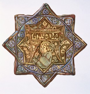Persian Lustreware wall-tile: concentric 8-pointed star design, pub. 1891. Creator: Henry Wallis (1830-1916).