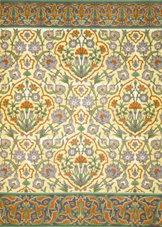 Faience mural with border using highly stylised repeating patterns of vegetal and floral forms, pub. Creator: Emile Prisse d'Avennes (1807-79).
