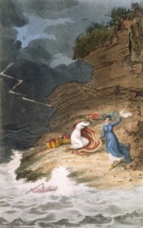 Two Regency belles stranded on a foreshore by a storm, c1795-1805. Creator: James Green (1771-1834) after.
