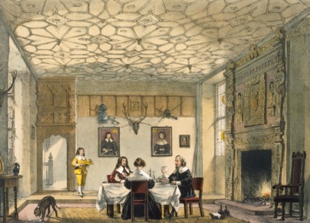 Medieval family supper, Wakehurst Place, Surrey, c1600. Creator: Joseph Nash (1809-78).