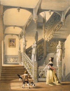 Grand Elizabethan staircase, Aldermaston, Berkshire. Creator: Joseph Nash (1809-78).