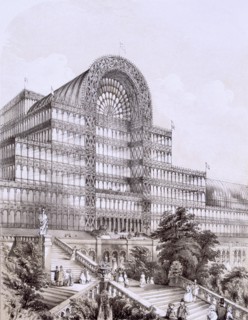 Crystal Palace at Sydenham, the front of the Great Transept, c1854. Creator: Thomas Hosmer Shepherd (1792-1864).