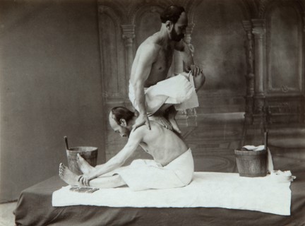 'The Oriental bath. Massage', 1880s. Artist: Dmitri Ivanovich Yermakov