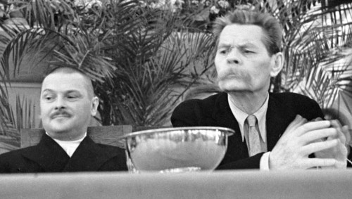 Soviet politician Andrei Zhdanov and Russian author Maxim Gorky, 1934. Artist: Anon