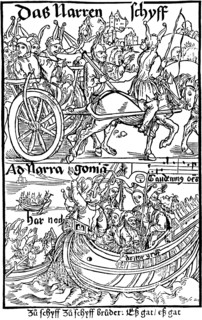 Title page of an edition of Ship of Fools, by Sebastian Brant, 1494.  Artist: Albrecht Dürer