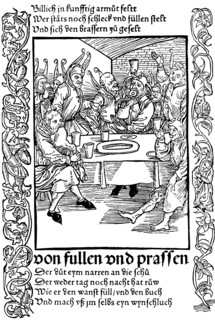 Illustration from the book Ship of Fools by Sebastian Brant, 1494.  Artist: Albrecht Dürer