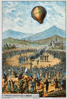 First test flight of a hot air balloon at Annonay, France, 4 June, 1783 (1890s). Artist: Anon