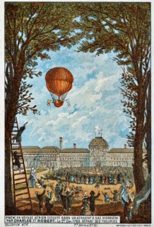 First aerial voyage by Charles and Robert, Paris, France, 1783 (1890s).  Artist: Anon