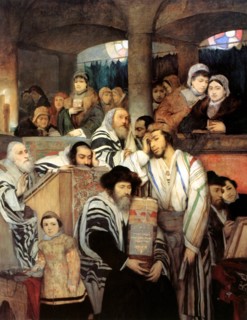 'Jews praying in the Synagogue on Yom Kippur', 1878.  Artist: Maurycy Gottlieb