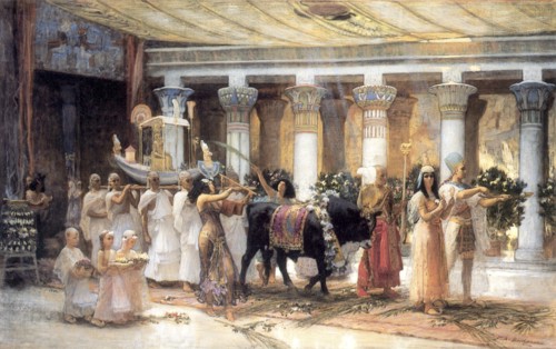 'The Procession of the Sacred Bull Apis', late 19th or early 20th century.  Artist: Frederick Arthur Bridgman