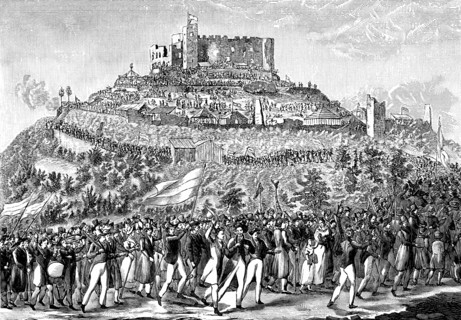 Procession to Hambach Castle on 27th May 1832.  Artist: Anon