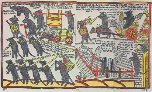 'The Mice are burying the Cat', Lubok print, 1760. Artist: Unknown