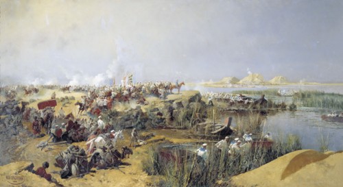 Russian troops crossing the Amu Darya River, 1873 (1889).  Artist: Nikolai Karasin