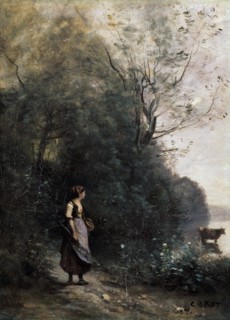 'Shepherdess with a cow at the Edge of the Forest', 1865-1870.  Artist: Jean-Baptiste-Camille Corot