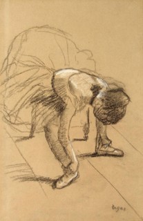 'Seated Dancer Adiusting her Shoes', c1876.  Artist: Edgar Degas