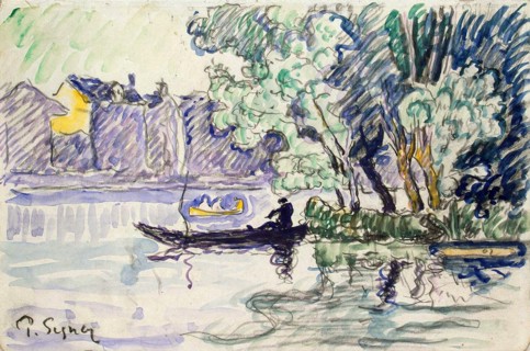 'Fisherman in a Boat Near a Bank of the Seine', c1900. Artist: Paul Signac
