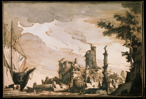 'Sea Harbor, Stage design for a theatre play', 1818.  Artist: Pietro Gonzaga