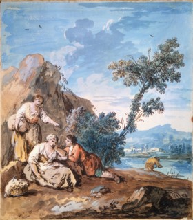 'Three peasants resting on a river bank', c1750.  Artist: Giuseppe Zais