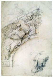 'Decoration of a wall over an entrance arch with a Prophet and two Puttos', c1525. Artist: Perino del Vaga