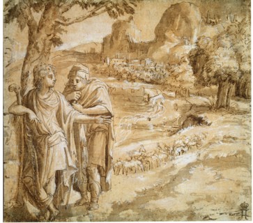 Shepherd and Piligrim in a Landscape', c1550. Artist: Pirro Ligorio