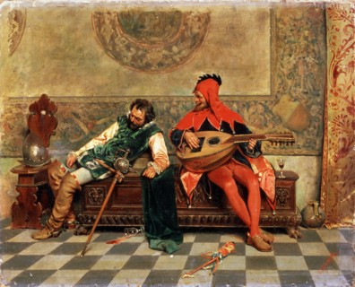 'Drunk Warrior and Court Jester', Italian painting of 19th century.  Artist: Casimiro Tomba