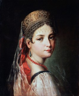 'Portrait of a Young woman in Sarafan and Kokoshnik', 1820s.  Artist: Mauro Gandolfi