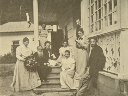 Russian author Leo Tolstoy with family on his wife's birthday, Russia, 1900s. Artist: Sophia Tolstaya