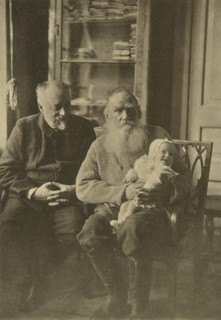 Russian author Leo Tolstoy with his son-in-law and granddaughter, Russia, c1905-c1906. Artist: Sophia Tolstaya