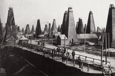 Oil wells at Baku on the Caspian Sea, Russia, c1890. Artist: Dmitri Ivanovich Yermakov