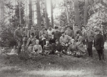Tsar Alexander III with family and friends on a hunt in the Bialowieza Forest, Russia, 1894. Artist: Unknown