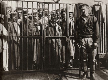 Caged prisoners cage on the steamer 'Petersburg' on the way to Sakhalin, Russia, 1890. Artist: Anton Chekhov