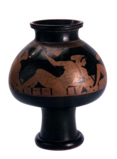 Red-figure psykter (wine cooler) with a symposium scene, Ancient Greek, c505-c500 BC. Artist: Euphronios