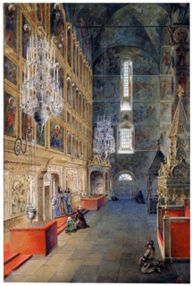 'Interior in the Assumption Cathedral in the Moscow Kremlin', 1819. Artist: Fyodor Yakovlevich Alexeev