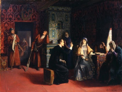 'Marina Mniszech with her Father under Arrest', 1883.  Artist: Mikhail Petrovich Klodt
