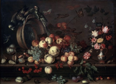 'Still Life with Fruits, Flowers and Parrots', 1620s. Artist: Balthasar van der Ast