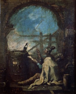 'A Clown Training a Magpie', late 17th or 18th century. Artist: Alessandro Magnasco