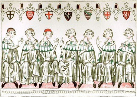 Seven Prince Electors voting for Henry VII, Holy Roman Emperor, 1341.