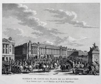 The Execution of Louis XVI in the Place de la Revolution on 16th October 1793, (1793).  Creator: Swebach, Jacques-François Joseph (1769-1823).