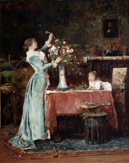 Composing a Bouquet', 1880s. Creator: Munkácsy, Mihály (1844-1900).