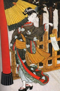 Girl on Her Way to the Shinto Shrine on a Stormy Night, 18th century.