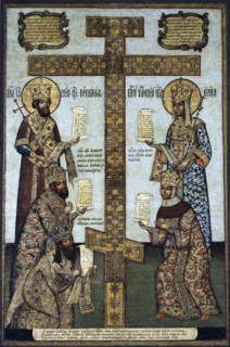 The True Cross from the Kiy Island, 1670s.  Creator: Saltanov, Bogdan (Ivan) (c. 1630-1703).
