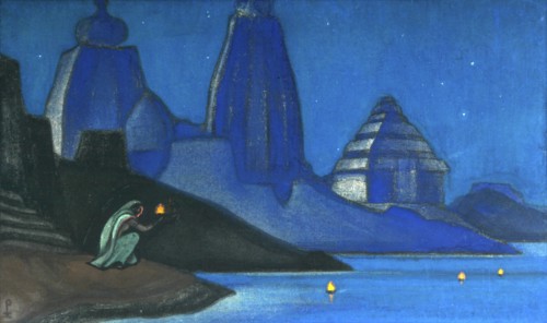Flame of Happiness (Lights on the Ganges)', 1947. Creator: Roerich, Nicholas (1874-1947).