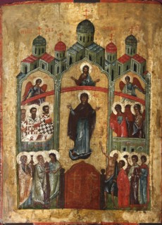 The Protection of the Mother of God (Pokrov), early 15th century. Creator: Russian icon.
