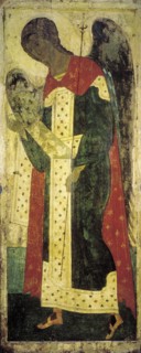 The Archangel Gabriel, 1408. Creator: Russian icon.