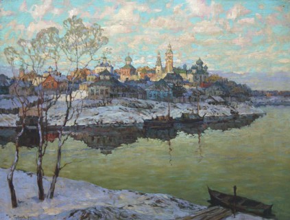 Early Spring, A City at the River', 1916. Creator: Gorbatov, Konstantin Ivanovich (1876-1945).