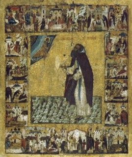 Saint Barlaam of Khutyn with Scenes from His Life, 1560s.  Creator: Russian icon.