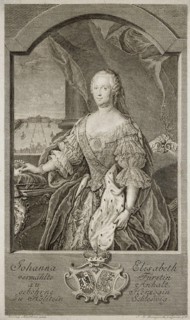 Portrait of Johanna-Elizabeth, Electress of Anhalt-Zerbst (1712-1760), Mother of Catherine II, 1756. Creator: Bernigeroth, Johann Martin (1713-1767).