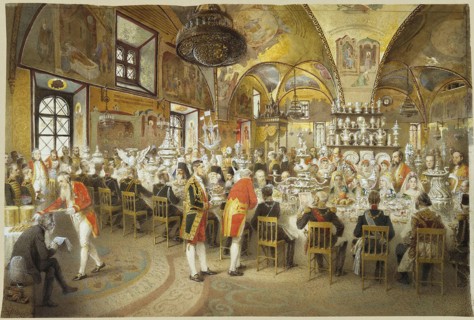 Ceremonial Dinner in the Palace of the Facets in the Moscow Kremlin, 1883-1895.  Creator: Zichy, Mihály (1827-1906).