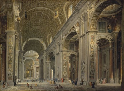 Interior of the Basilica of Saint Peter in Rome', 1750s. Creator: Pannini (Panini), Giovanni Paolo (1691-1765).