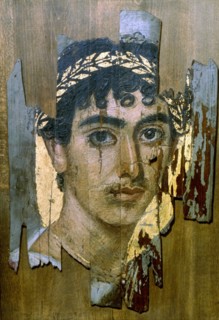Portrait of a youth in a gold wreath, Fayum mummy portrait, Romano-Egyptian, early 2nd century. Artist: Unknown